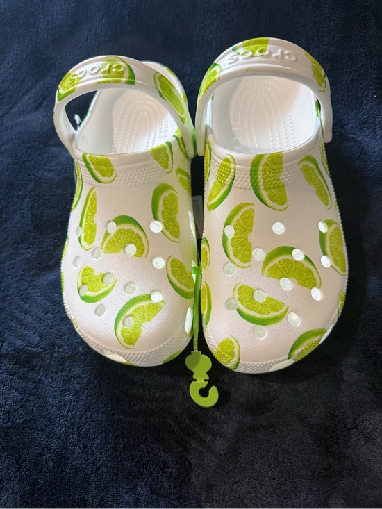 CROCS Shoes - CROCS White Clogs with Green Lime Print